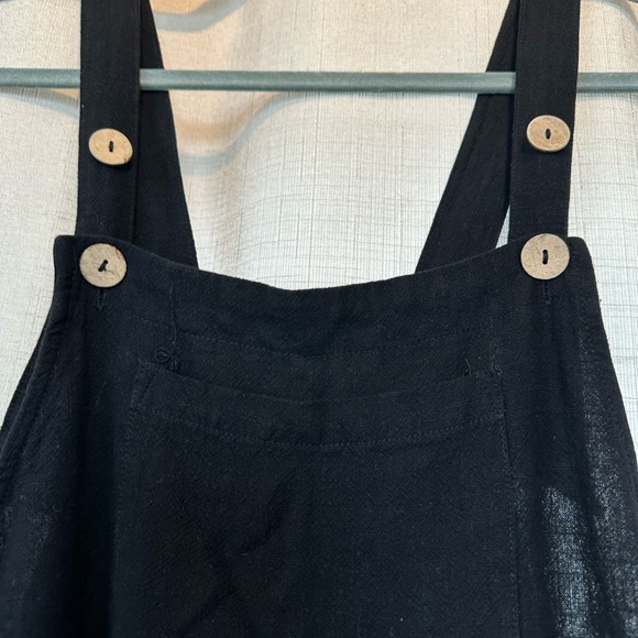 Black Wide Leg Jumpsuit with Adjustable Straps Linen XL short - Picture 2 of 12